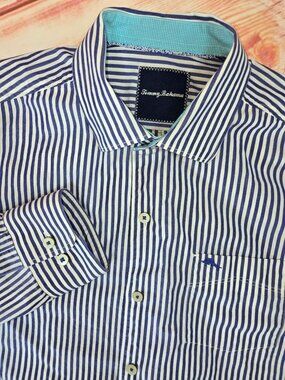 Tommy Bahama Blue Striped Long Sleeve Shirt Medium